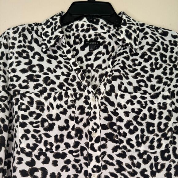 TALBOTS women's size small S animal print roll tab sleeve button up blouse top - Picture 2 of 12